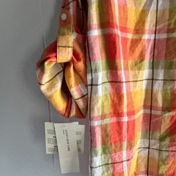 Jones New York Sport 100% Linen Fall Roll Sleeve Button Down Plaid Shirt S #C - Picture 4 of 8